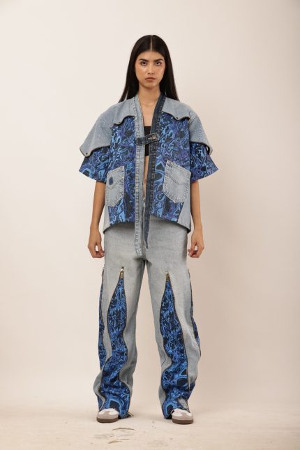 CRAZY UNISEX 1OF1 PRINTED  UPCYCLED DENIM SET