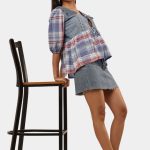 Reworked Denim & Plaid Patchwork Tie-Front Top