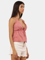Upcycled Oversized Shirt Halter Top | Reworked Solid Pink Tie-Front Top - Image 2