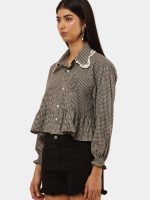 Upcycled Checkered Crop Shirt Top Bundle with Lace Collar – Mixed Colors & Variations - Image 4