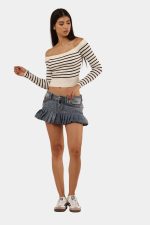 Upcycled Pleated Denim Mini Skirt