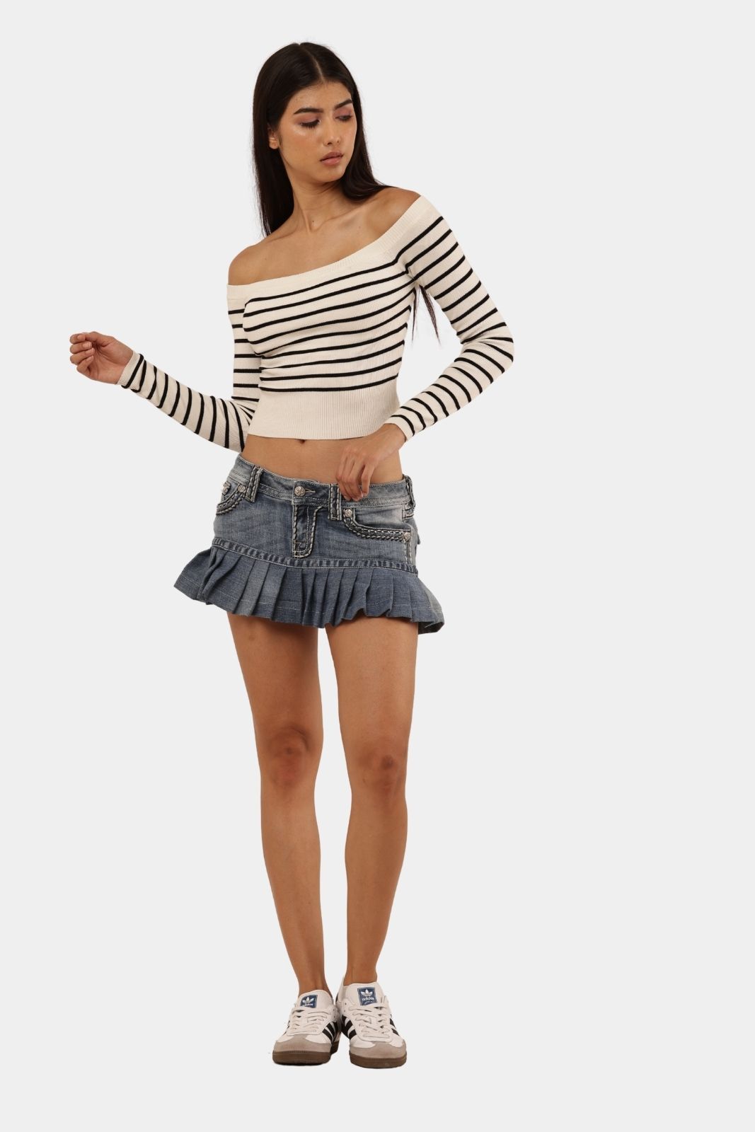 Upcycled Pleated Denim Mini Skirt