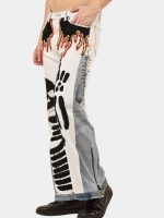 Reworked Two-Tone Denim Pants – Skull Embroidered Patchwork (One-of-One) - Image 6