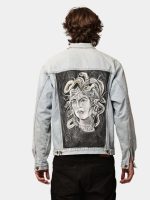 Reworked Denim Jacket with Medusa Embroidery Back Print - Image 2