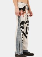 Reworked Two-Tone Denim Pants – Skull Embroidered Patchwork (One-of-One) - Image 15