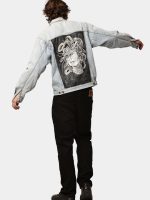 Reworked Denim Jacket with Medusa Embroidery Back Print - Image 13