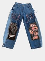 1 of 1 AW Reworked Narrative Denim Set – Unisex Upcycled Art Jacket & Wide Denim - Image 12