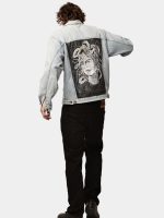 Reworked Denim Jacket with Medusa Embroidery Back Print - Image 12