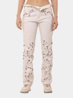 Reworked Floral Embroidered White Denim Pants – Upcycled Vintage Statement Piece - Image 2