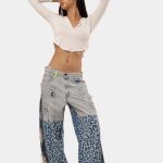 Vintage Reworked Denim Pants with Leopard Panel Detail | Upcycled Statement Wear