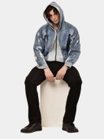 TWO-TONE REWORKED DENIM HOODED JACKET