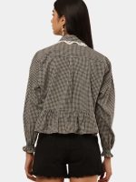 Upcycled Checkered Crop Shirt Top Bundle with Lace Collar – Mixed Colors & Variations - Image 2