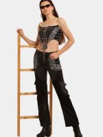 The Gothic Bandana Corset – Reworked Bandana & Vintage Black Denim - Image 4