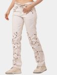 Reworked Floral Embroidered White Denim Pants – Upcycled Vintage Statement Piece