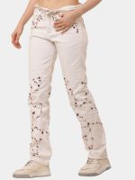 Reworked Floral Embroidered White Denim Pants – Upcycled Vintage Statement Piece - Image 5