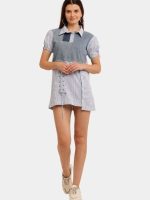 Formal Fusion with Denim – Reworked Vintage Denim & Striped Shirt Dress - Image 10