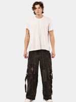 Black Panel Reworked Denim Cargo Pants – Contrast Stitch, Rhinestone Detail (Size 28–36) - Image 2