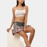 Reconstructed Vintage Denim & Plaid Mini Skirt