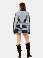 Upcycled Denim Co-Ord Set – Patchwork Jacket & Pleated Mini Skirt - Image 6