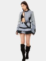 Upcycled Denim Co-Ord Set – Patchwork Jacket & Pleated Mini Skirt - Image 5