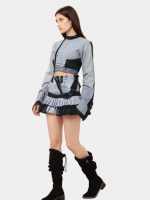 Upcycled Denim Co-Ord Set – Patchwork Jacket & Pleated Mini Skirt - Image 2