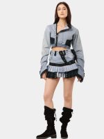 Upcycled Denim Co-Ord Set – Patchwork Jacket & Pleated Mini Skirt
