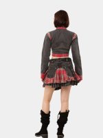 Plaid Denim Skirt Set – Upcycled Check & Denim Co-Ord - Image 8