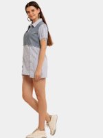 Formal Fusion with Denim – Reworked Vintage Denim & Striped Shirt Dress - Image 9