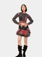 Plaid Denim Skirt Set – Upcycled Check & Denim Co-Ord - Image 4