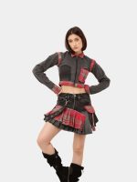 Plaid Denim Skirt Set – Upcycled Check & Denim Co-Ord - Image 2