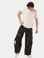 Black Panel Reworked Denim Cargo Pants – Contrast Stitch, Rhinestone Detail (Size 28–36) - Image 14