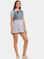 Formal Fusion with Denim – Reworked Vintage Denim & Striped Shirt Dress - Image 6