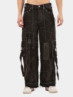 Black Panel Reworked Denim Cargo Pants – Contrast Stitch, Rhinestone Detail (Size 28–36) - Image 13