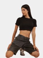 Heritage Reworked: Vintage Denim Jort with Tonal Black Panel - Image 6