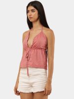 Upcycled Oversized Shirt Halter Top | Reworked Solid Pink Tie-Front Top - Image 9
