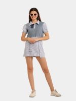 Formal Fusion with Denim – Reworked Vintage Denim & Striped Shirt Dress - Image 5