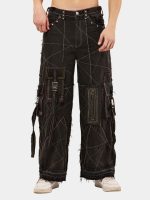 Black Panel Reworked Denim Cargo Pants – Contrast Stitch, Rhinestone Detail (Size 28–36) - Image 12