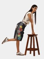 Upcycled Japanese Denim Embroidered Jorts | Floral Machine Embroidery | Statement Piece - Image 2