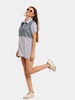 Formal Fusion with Denim – Reworked Vintage Denim & Striped Shirt Dress - Image 3