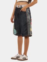 Upcycled Japanese Denim Embroidered Jorts | Floral Machine Embroidery | Statement Piece - Image 5