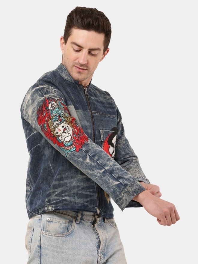 24 Japanese Nehru Collar Jacket – Upcycled Structured Statement Piece - Image 1