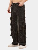 Black Panel Reworked Denim Cargo Pants – Contrast Stitch, Rhinestone Detail (Size 28–36) - Image 7