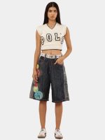 Upcycled Japanese Denim Embroidered Jorts | Floral Machine Embroidery | Statement Piece - Image 4