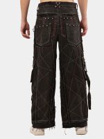 Black Panel Reworked Denim Cargo Pants – Contrast Stitch, Rhinestone Detail (Size 28–36) - Image 6
