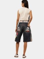 Upcycled Japanese Denim Embroidered Jorts | Floral Machine Embroidery | Statement Piece - Image 3