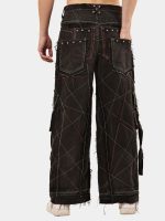 Black Panel Reworked Denim Cargo Pants – Contrast Stitch, Rhinestone Detail (Size 28–36) - Image 4