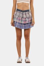 Reconstructed Patchwork Tiered Mini Skirt - Image 3