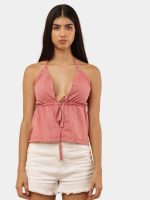 Upcycled Oversized Shirt Halter Top | Reworked Solid Pink Tie-Front Top - Image 8