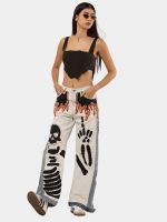 Reworked Two-Tone Denim Pants – Skull Embroidered Patchwork (One-of-One) - Image 13