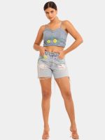 Ribbon Work Co-Ord Set – Hand-Stitched Ribbon Top & Reworked Levi’s Shorts